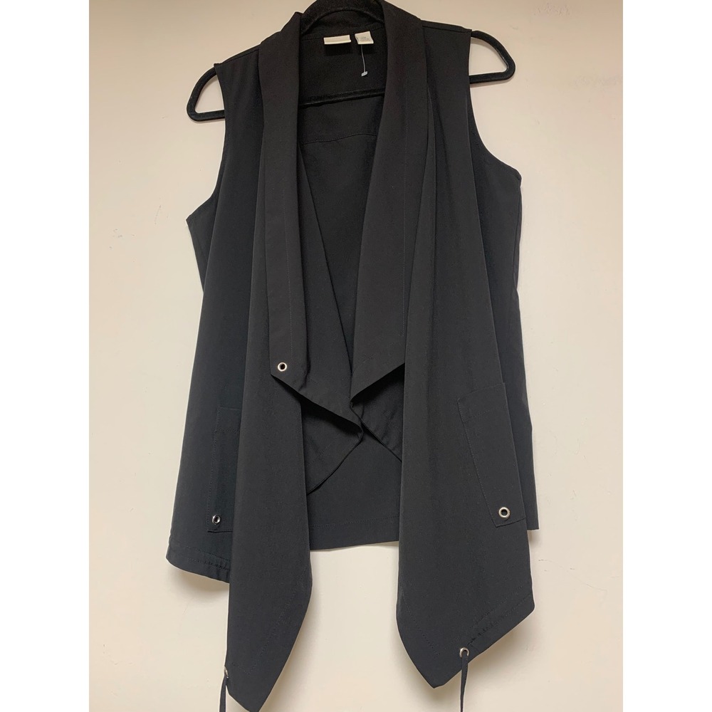 Zenergy by Chico's Draped Vest Women Size 0 Black Excellent Waterfall Grommet
